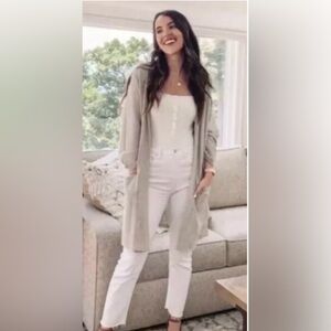 Donni Sandwash Ribbed Open Cardigan Sweater Gray Beige One Size Womens